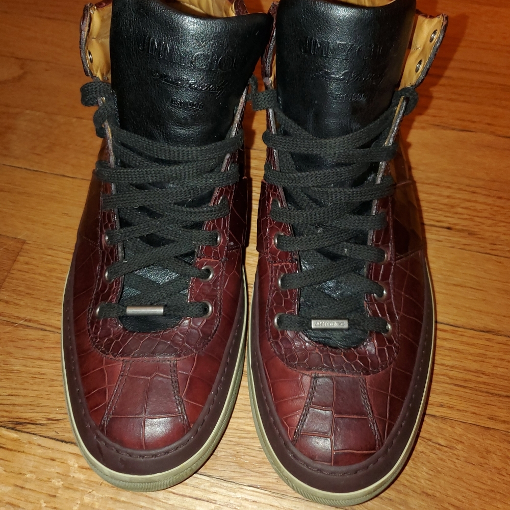 Jimmy Choo Crocodile Print High Top Sneakers